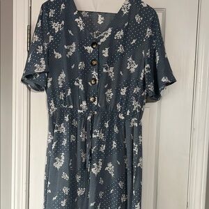 Blue Floral Button-Down Dress